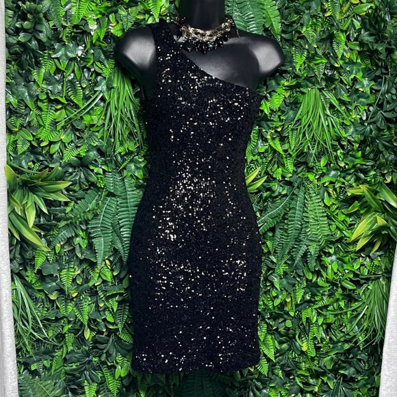TCEC Dress Small Black Sequin One Shoulder‎ Mini Party Cocktail 3258 - Picture 3 of 10